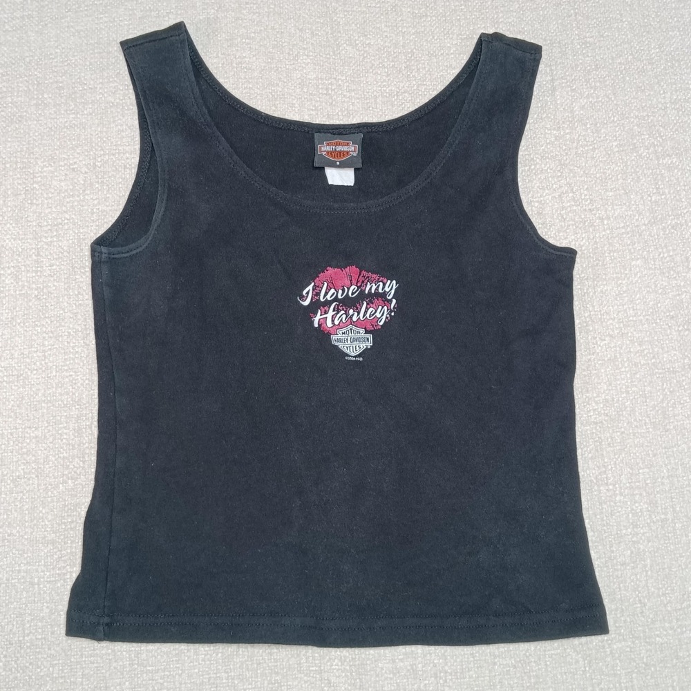 VTG Harley-Davidson Black Tank Top Womens S Bakersfield CA Graphic 2004 Holoudek